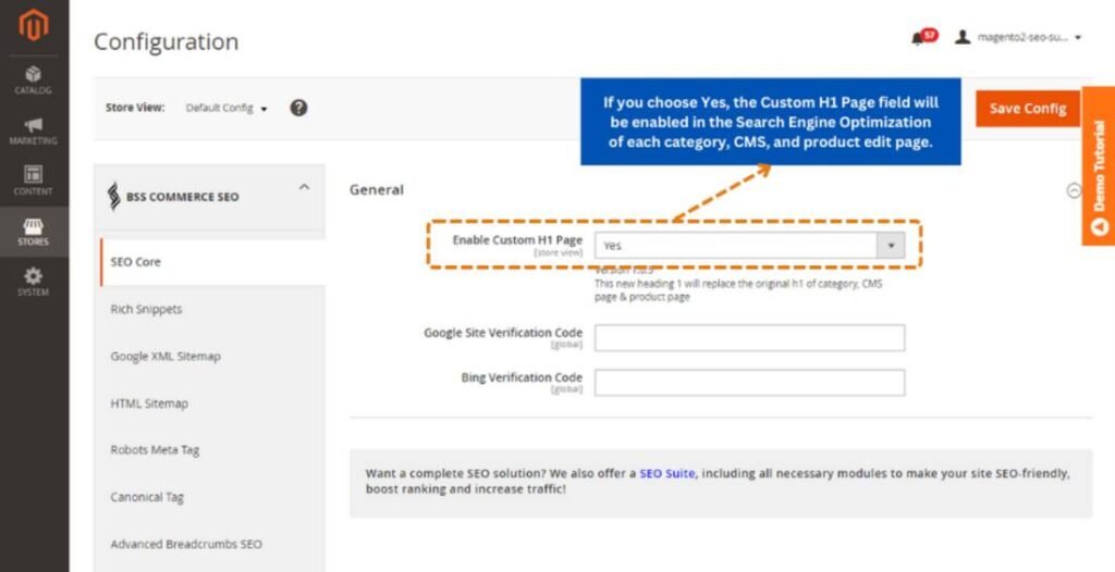 Screenshot from SEO Extension by BSS Commerce