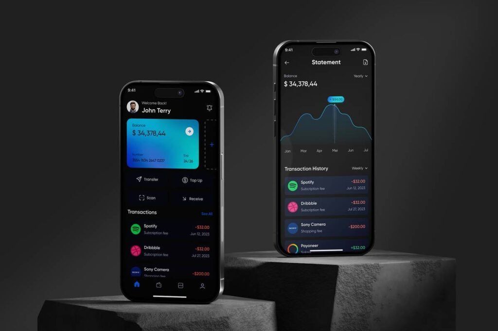 Mobile App (stock market) with glassmorphis background