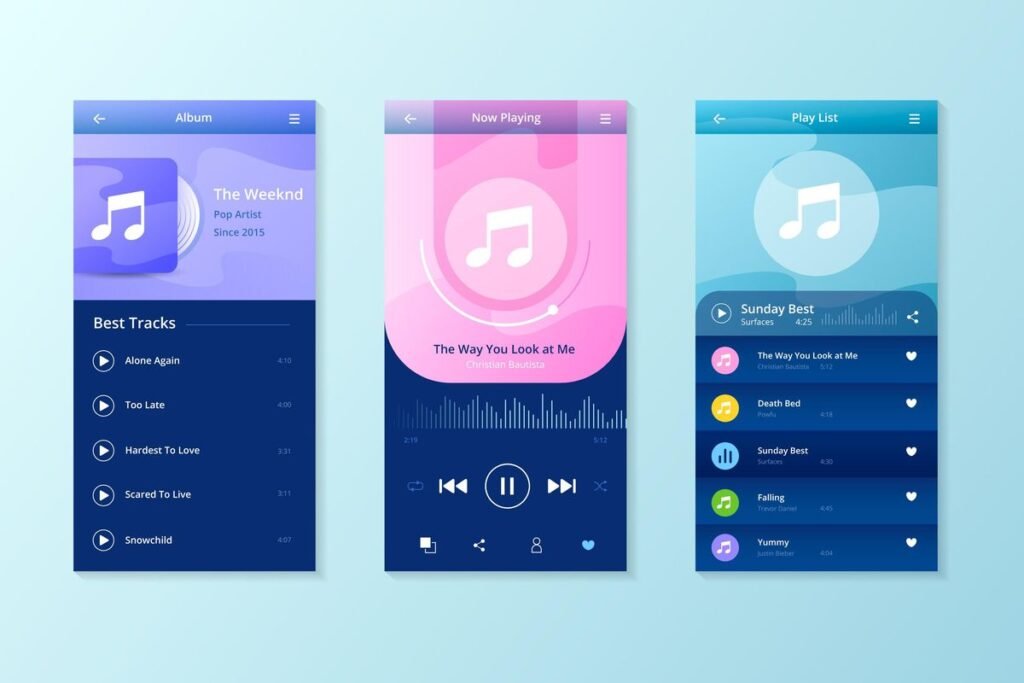 Music player with a glassmorphism effect in background