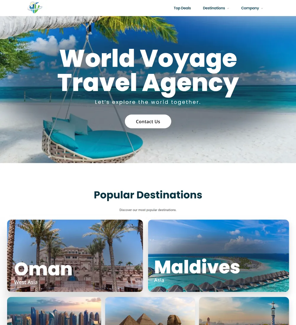 World Voyage travel agency demo design