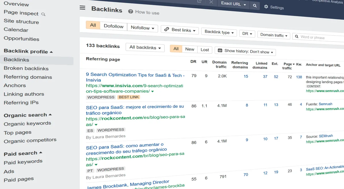 Screenshot of backlinks section, from Ahrefs