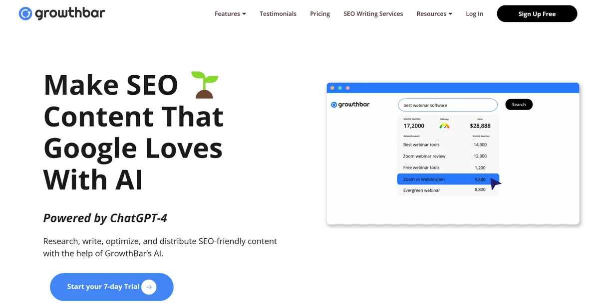 Growthbar AI SEO tool